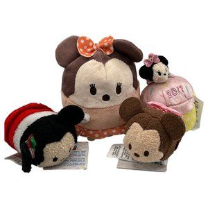 4 Pc Lot Minnie Mouse Disney TSUM TSUM and Ufufy Collectible Plush Toys Cupcake